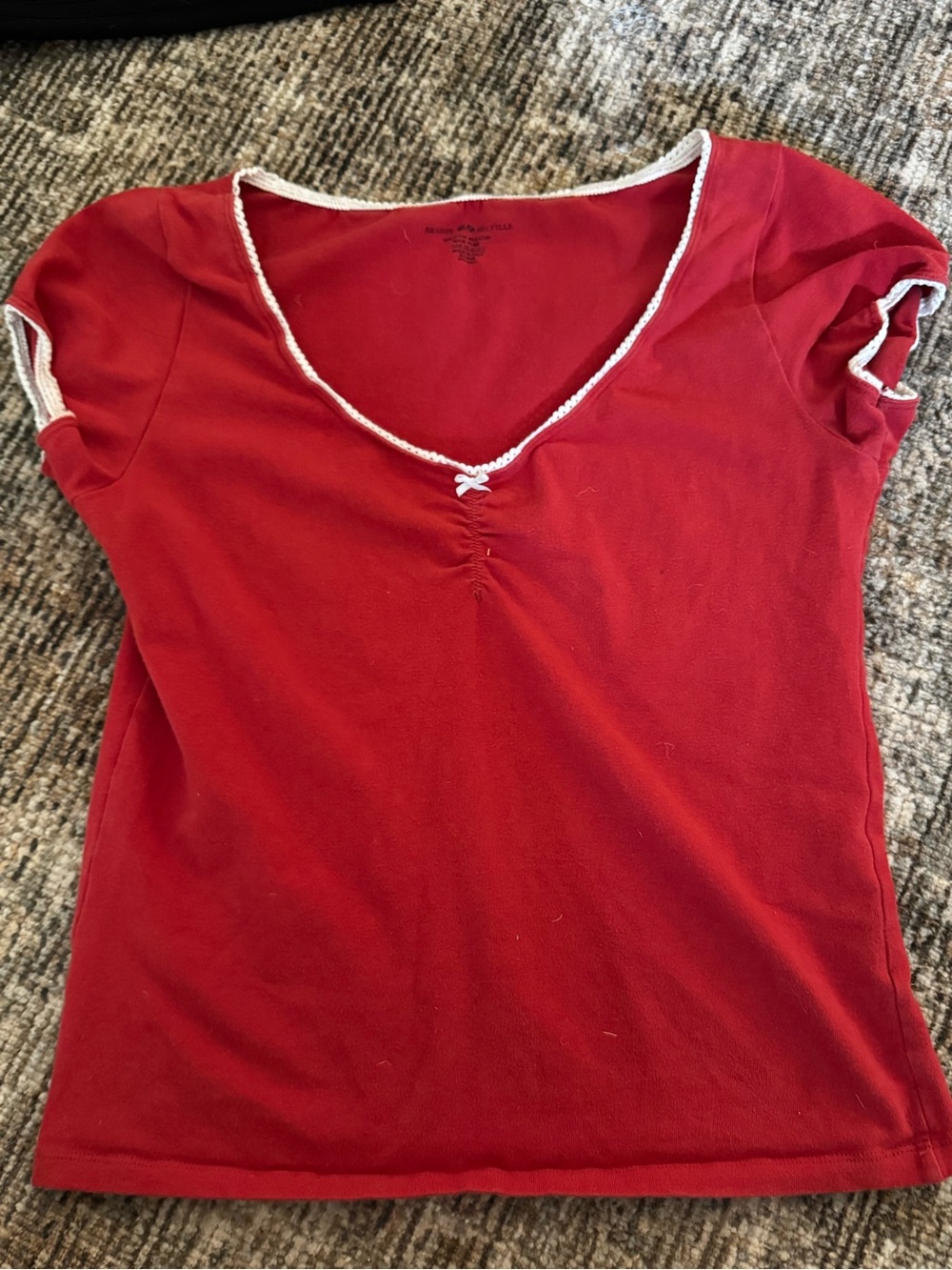 Brandy Melville Red Short-Sleeve Scoop Neck Top